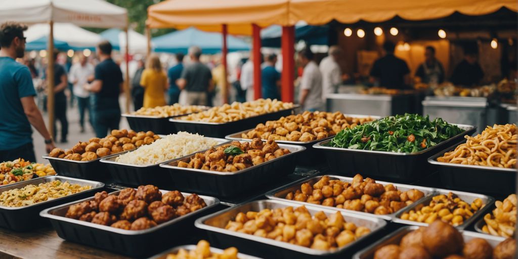 Festival food stall showcasing various culinary delights.